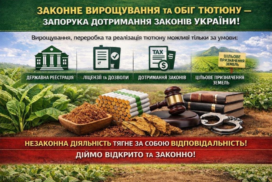 Дотримання законодавства під час вирощування та обігу тютюну